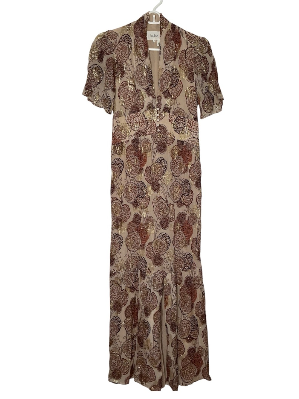 ba&sh Cream Maxi Dress with Brown Floral Print - Picture 3 of 16